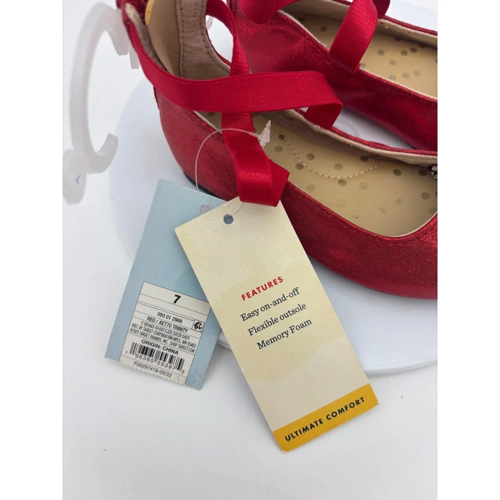 CAT & JACK Girls‎ Red Ballet Shoe Flat Slipper Dress Metallic Girls 7 Mary Jane